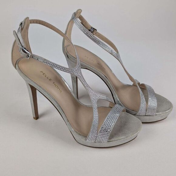Pelle Moda Onora T- Strap Silver Platform Sandals - Size 9.5 - Picture 4 of 8
